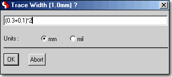 BAE Version 6.2: Layout Editor Dialog - Trace Width - Formula Input