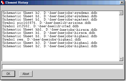 BAE Version 6.2: Schematic Editor Dialog - Element History