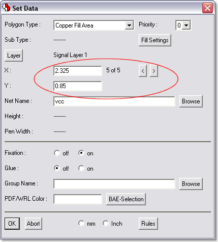 BAE Version 6.8: Layout Editor - Graphic, Areas: Polygon point list editor accessible through p key